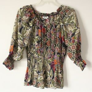 Y2K Accordion Pleated Floral Blouse